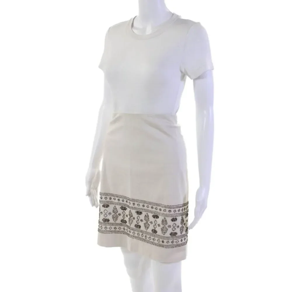 Etcetera Womens Beaded Detail Zip Up Knee Length Skirt Beatnik White Size 8